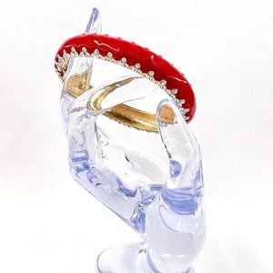 NWOT - Red Enameled Clear Rhinestone Gold Tone Hinge Bracelet